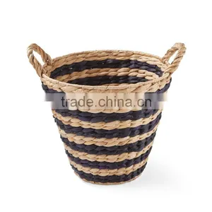 Wholesale Black & Natural Woven Striped Water Hyacinth Basket thumbnail-1