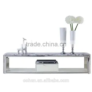 E2195 Royal Luxury Stoving Varnish Stainless Steel Tv-stand/cabinet/unit Design With Thick Marble Top thumbnail-2