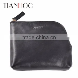 Women Genuine Leather Makeup Bag Professional Cosmetic Cases Black Color Phone Pouch Clutch Bag thumbnail-1