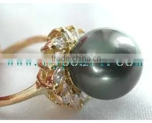 18K Gold Ring Diamond Ring and Seawater Pearl Ring thumbnail-1