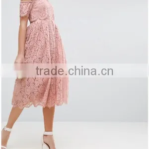 Guangzhou Clothing OEM Pink Undertone Cold Shoulder Lace Prom Dresses thumbnail-4