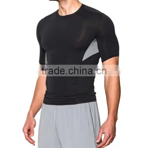 Polyester Spandex Gym Sports Clothing Short Sleeve Black Cheap Wholesale T Shirt thumbnail-1