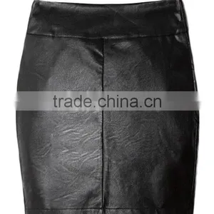 2016 Summer Women Fashion Leather Plain Black Mini Sexy Skirt Suit Wrap Skirt thumbnail-3