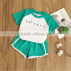 2017 Bulk Wholesale Girls Summer Clothing Set Raglan Sleeve t Shirt and Shorts Sports Style Suits thumbnail-3