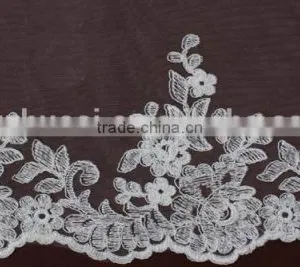 Cotton Lace Embroidery Wedding Fabric Trims for Bridal Wedding Apparel BY YARD thumbnail-5