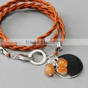 Triple Leather Wrap Bracelet, Braided Leather Wrap Bracelet, Leather Wrap Bracelet With Charm Dangles thumbnail-1