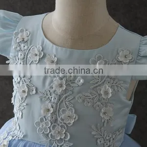 High Quality OEM Princess Blue Short Sleeves Embroidery Flower Girls Party Dresses Lovely Fluffy Tulle Baby Communion Dresses thumbnail-4