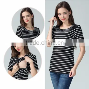 Summer Wholesale Maternity T-shirts for Pregnant Women Cotton Breathable Nursing Tops Outdoor Breastfeeding Clothing thumbnail-2