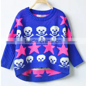 Latest Design Skull Pattern Girls Knitted Pullover Sweater thumbnail-3
