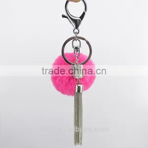2017 Cute Rabbit Faux Fur Ball Key Chain Metal Tassel Fur Ball Keychain Bag Charms 115 thumbnail-1