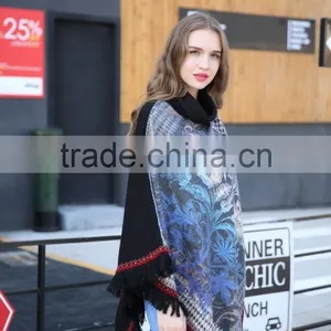 Women Plaid Tartan Scarf Fall Winter 2015 New Tassels Button Down Faux Cashmere Shawl Poncho Cape Wrap Warm Pashmina thumbnail-1
