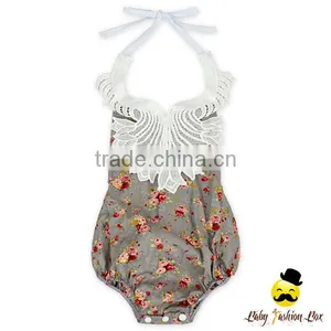 0-2 Years Summer Cotton Flower Printed Halter Lace Froal Infant Newborn Baby Girl Vintage Romper Clothes thumbnail-2