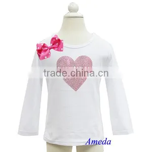 Hot Pink Rhinestone Heart Polka Dots Bow White Long Sleeves Tee 3M-7Y thumbnail-1