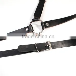 PU Leather Crossover Adult Suspenders Black thumbnail-2