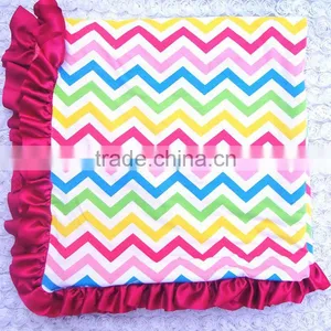 Newborn Infant Colored Cotton Satin Ruffle Chevron Soft Baby Blanket thumbnail-2
