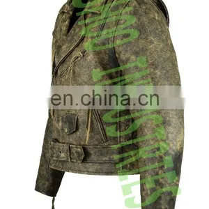 Men's Black Leather Motorcycle Biker Jacket With Zip Out Lining and Side Laces thumbnail-3