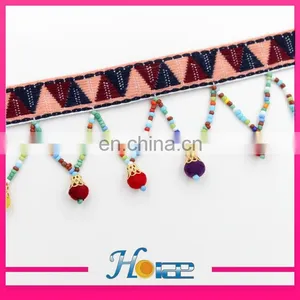 Latest Wooden Bead Lace Trim Wooden Beaded Tassel Fringe Trim thumbnail-5