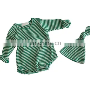 Baby Romper With Hat Set Ribbed Stripe Newborn Baby Bodysuit thumbnail-1