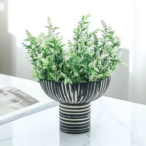 Large Tall Stripe Ceramic Flower Arrangement Vase For Balcony Garden Study Decoration thumbnail-5