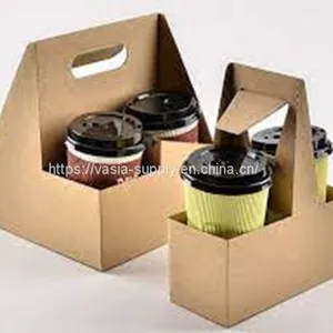 2 Cup Disposable Drink Carrier With Handle, Kraft Paperboard Cup Holder for Hot or Cold Drinks, to Go Coffee Cup Holder for Food Delivery Service thumbnail-3