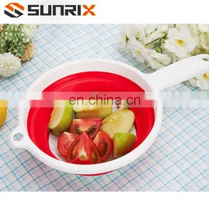 Folding Space-Saving Fruit Vegetable Baskets With Handle, Food Strainer Drainer Bowls, Kitchen Collapsible Silicone Colander thumbnail-5