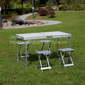 Outdoor Lightweight Portable Camping Aluminum Picnic Table Chairs Set thumbnail-3