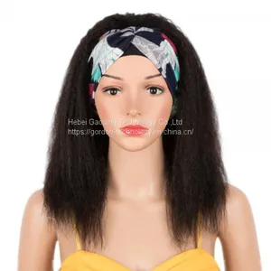 Natrual Color Kinky Straight Headwrap Human Hair Wig thumbnail-3