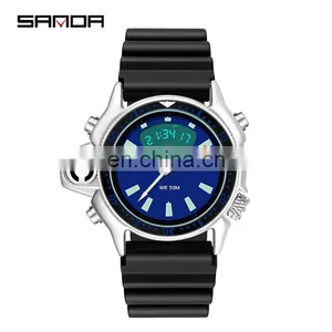 Sanda 3008 New Retro Men Digital Wristwatch Clock Luminous Chronograph Designer Brand Watches thumbnail-2