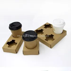 Wholesale Take-out Custom Disposable 4-Cup Drink Carrier Tray With Handle thumbnail-1