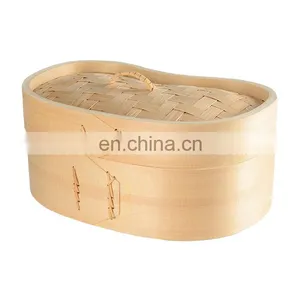 Factory Classic Design Natural Bamboo Steamer Dumpling Steamer With Lid Steam Cooker thumbnail-1