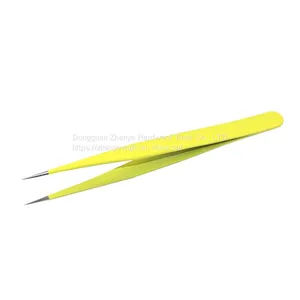 Straight Head Yellow Stainless Steel Tweezers Bird's Nest Hair Picking and Eyelash Beautifying Tool Electronic Mobile Phone Maintenance Curved Tip Straight Head Fine Tip Clip thumbnail-1
