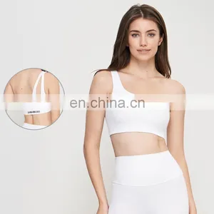 Women Workout Sports Bras Wholesales High Quality One Shoulder Yoga Ribbed Hollow Back Tops thumbnail-1