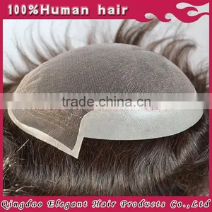 2015 Qingdao Hairpiece Factory Unprocessed Bleach Knots Full Swiss Lace India Hair Men Toupee thumbnail-4
