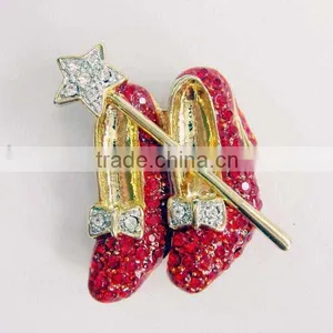 Gold Star Red Crystal Dorothy Shoes Brooch thumbnail-1