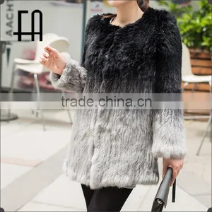 Factory Direct Wholesale Price Long Dip-dye Rabbit Knit Fur Overcoat thumbnail-1