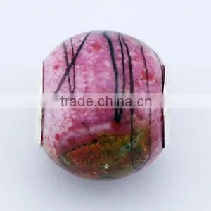 Vibrant Handmade Murano Glass Beads Round Speckled Pink thumbnail-1