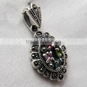 Beautiful Marcasite Multi Colour Pendant, Handmade Silver Jewellery, Silver Jewellery thumbnail-5