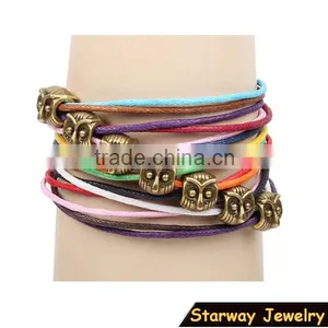 >>hot Selling Cute Promotional Colorful Multi Strands Cord Owl Bracelet/ thumbnail-1