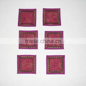 Placemats and Coaster in Pink Color Indian Silk Table Runner thumbnail-3