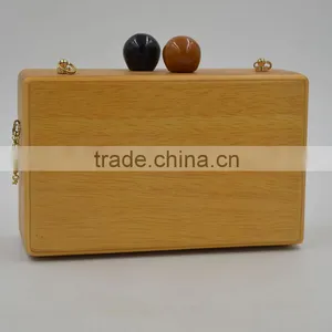 American Famous Brand Double Balls Lock Women Wooden Bag Evening Clutch Ladies Hard Case Day Clutches Minaudiere Handbag Purse Quality Choice thumbnail-1