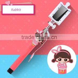 2015 Wholesale Lovely Cartoon Girl Design Portable Selfie Stick Wired Control thumbnail-2