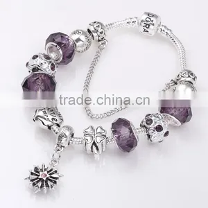 2016 Glass Bead Bracelets With Purple Glass Beads and Snowflake Dangles thumbnail-1