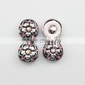 18mm Round Metal With Rhinestone Flower Interchangeable Snap Charm For Snap Jewelry thumbnail-1