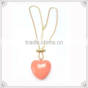 Orange Heart Shaped Resin Pendant Necklace With Gold Plated Chains thumbnail-1