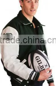 Wool Body With Leather Arms Baseball Varsity Jacket thumbnail-1