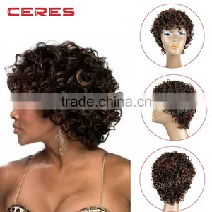 Light Brown Afro Short Curly Synthetic Wig, Short Hair Wig, Rainbow Wig Quality Choice thumbnail-1