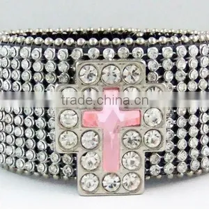 Genuine Leather Cross Rhinestone Bracelet thumbnail-1