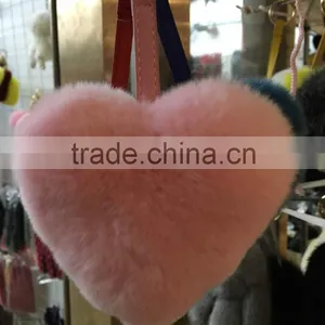 Wholesale Price Rabbit Fur Accessories Heart-shaped Leather Keychain Fur Pompoms thumbnail-5