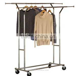 DecoBros Supreme Commercial Grade Double Rail Garment Rolling Rack, Chrome Finish thumbnail-1