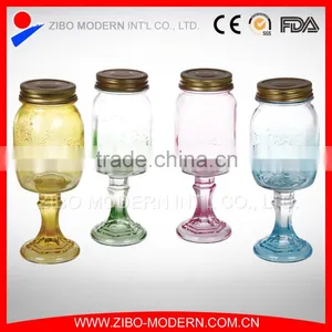 High Quality Drinking Mason Jar Logo Cheap Glass Mason Jars With Stem thumbnail-1
